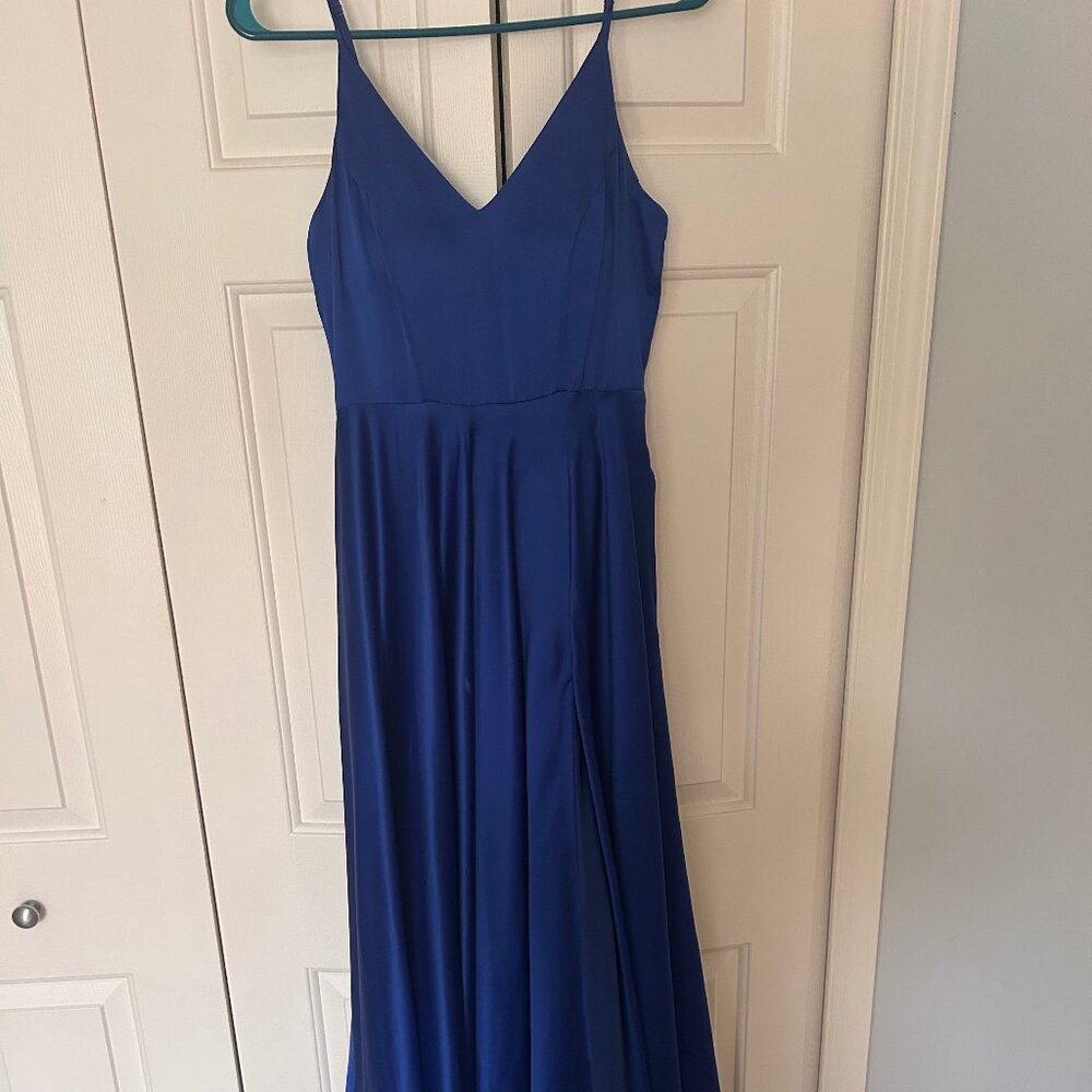 Royal blue satin prom dress